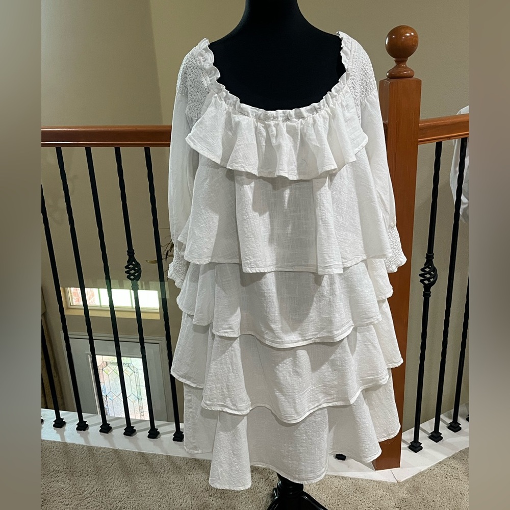 CHELSEA & THEODORE Tiered Ruffle OFF White BOHO, Peasant Dress SIZE XL - Picture 4 of 11